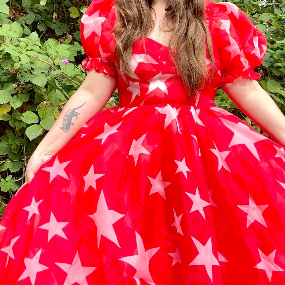 Selkie red star puff sleeve Ritz gown